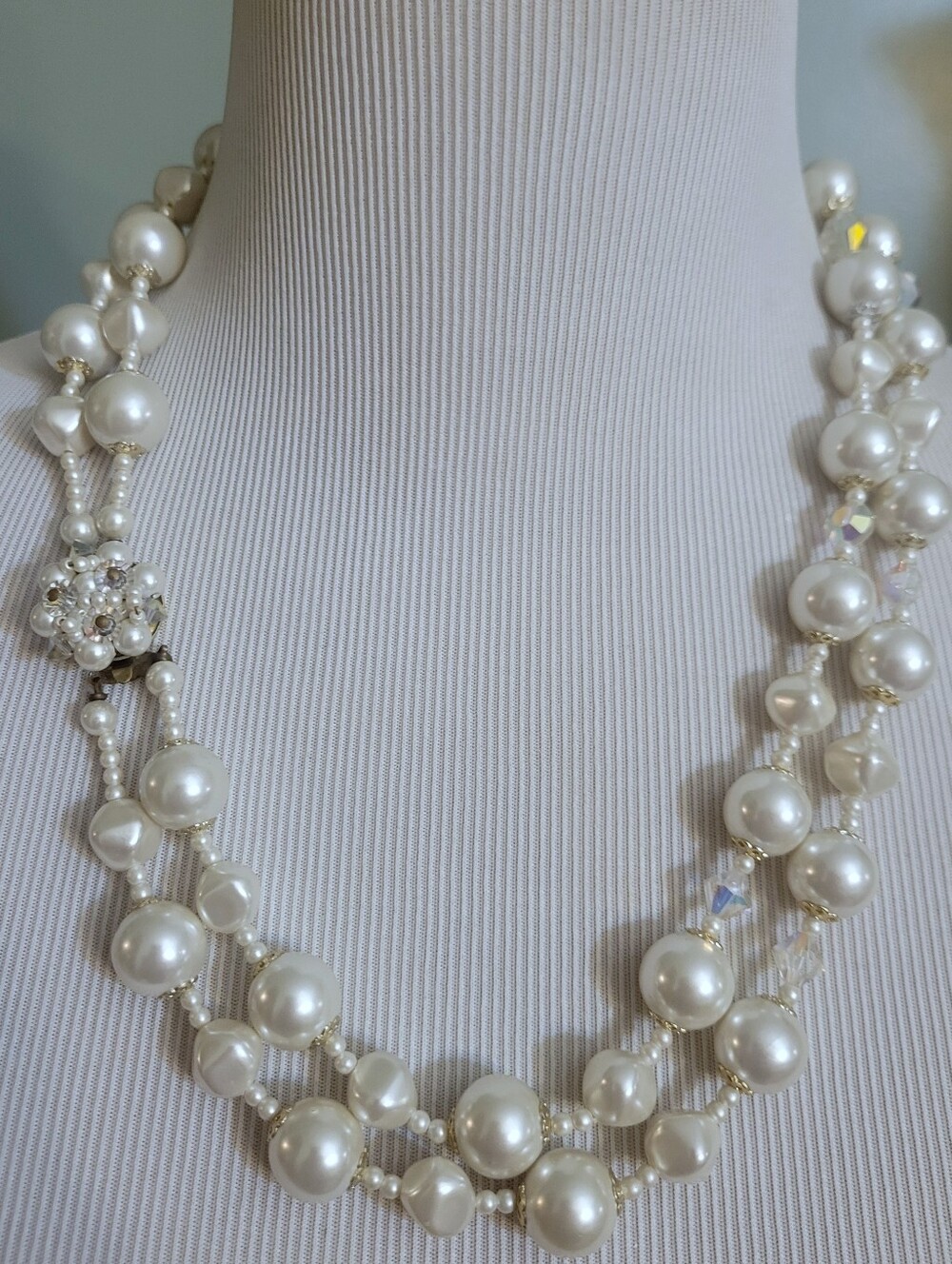 Vintage Double-Strand Faux Pearl Necklace Marked Japan - Picture 2 of 8